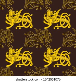 Seamless vector pattern with ancient Slavic symbol Simargl or Chernihiv Beast for your project