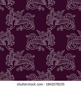 Seamless vector pattern with ancient Slavic symbol Simargl or Chernihiv Beast for your project