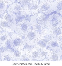 Seamless vector pattern with anemone flowers on lilac watercolor background. Art floral background. Perfect for design templates, wallpaper, wrapping, fabric and textile.