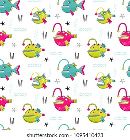 Seamless vector pattern with anglers for typography poster, card, label, brochure, flyer, page, banner design. Vector illustration background