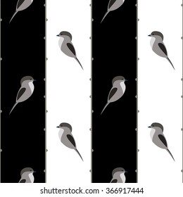 Seamless vector pattern with animals. Symmetrical black and white background with birds. Series of Animals and Insects Seamless Patterns.