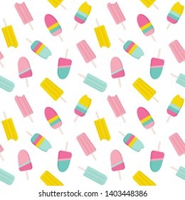 Seamless vector pattern with appetizing ice cream.  Summer background.