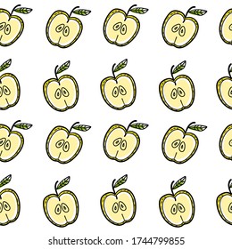 Seamless vector pattern with apple on  white background. design of wrapping paper, textile, print.