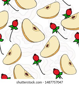 Seamless vector pattern with apple slice, berry and abstract stain.  Perfect for romantic design, decoration, wrapping paper