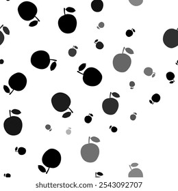 Seamless vector pattern with apple symbols, creating a creative monochrome background with rotated elements. Vector illustration on white background