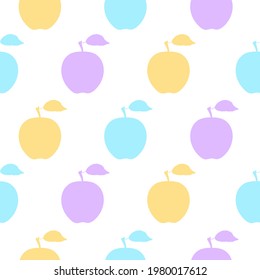 Seamless vector pattern with apples. Colorful palette. Cute hand drawn fruity background for kids room decor, fashion, nursery art, package, wrapping paper, textile, print, fabric, wallpaper, gift.