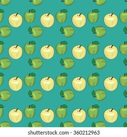 Seamless vector pattern with apples. Green background