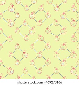 Seamless vector pattern with apples, hand drawn