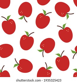 Seamless vector pattern with apples. Red summer fruits in flat style on white background