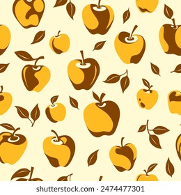 
Seamless vector pattern with apples, yellow-brown stylized apples and leaves on a light background