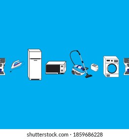 Seamless vector pattern. Appliances. Isolated on blue background. Vector graphics.