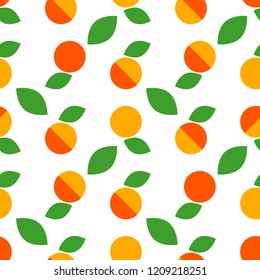 Seamless vector pattern with apricots on white background. Primitive design. Summer garden. Cute cartoon. Can be used for wallpaper, textile, invitation card, wrapping, web page background.
