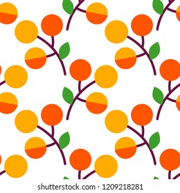 Seamless vector pattern with apricots on white background. Primitive design. Summer garden. Cute cartoon. Can be used for wallpaper, textile, invitation card, wrapping, web page background.