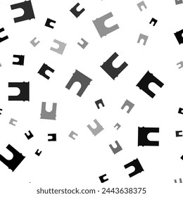 Seamless vector pattern with arch symbols, creating a creative monochrome background with rotated elements. Vector illustration on white background