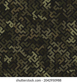Seamless vector pattern for army fabric and design. Mesh net camouflage cover. Modern spotted forest print with camouflage mesh texture imitation. Abstract military camo background