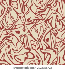 Seamless vector pattern with artistic liquid texture on red background. Simple wave fluid wallpaper design. Decorative grunge fashion textile.