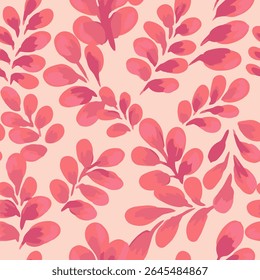 Seamless vector pattern with artistic orange  leaves on a light beige background. Design for textile, packaging, wallpapers, prints, natural themed branding