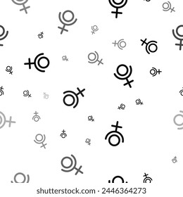 Seamless vector pattern with astrological pluto symbols, creating a creative monochrome background with rotated elements. Vector illustration on white background