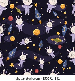 seamless vector pattern with astronaut bunnies