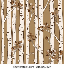 Seamless vector pattern with autumn birch trees. Perfect for textile, wallpaper or print design.