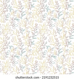 Seamless vector pattern in autumn colors. Botanical print design in hand-drawn style.