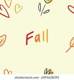 Seamless vector pattern with autumn doodle leaves and flowers
