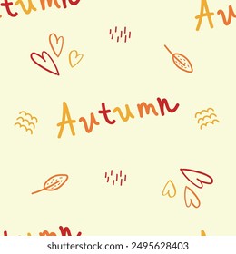 Seamless vector pattern with autumn doodle leaves and flowers