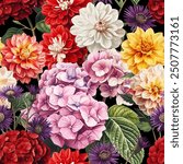 Seamless vector pattern with autumn flowers isolated on a changeable background. Vintage painting style illustration.