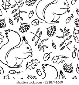 Seamless vector pattern. Autumn forest with animals and plants.