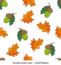 Seamless vector pattern with autumn leaves and acorns