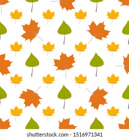 Seamless vector pattern with autumn leaves on a white background.