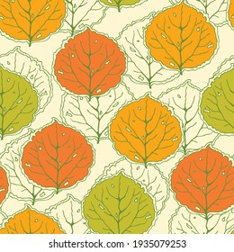 Seamless vector pattern with autumn leaves on off white background. Simple fall wallpaper texture. Happy colours fashion textile texture.