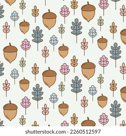 Seamless vector pattern of autumn leaves, branches and berries. Background for textile or book covers, manufacturing, wallpaper, print, gift wrap and scrap booking, acorn background, acorn autumn 