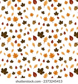 Seamless vector pattern with autumn leaves and acorn.