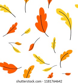 Seamless vector pattern with autumn oak leaves on white background