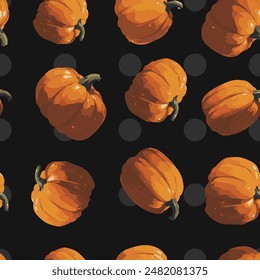 Seamless vector pattern with autumn pumpkins on a dark background