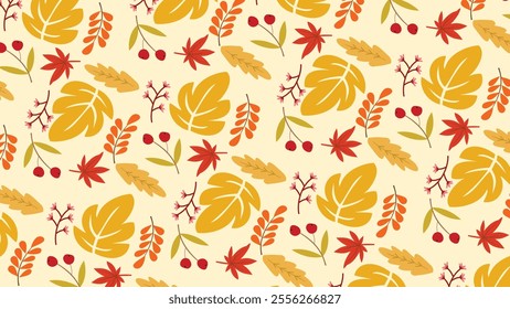 Seamless vector pattern autumn theme on a light background. Perfect for seasonal designs, fall-themed projects, and decorative backgrounds. SSTKBackgrounds
