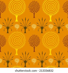Seamless vector pattern with autumn trees. African decorative style for background