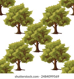 Seamless vector pattern of autumn trees and leaves. Perfect for fall-themed designs, wallpapers, fabrics, seasonal projects.