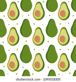 Seamless vector pattern with avocado and circle on a white background.