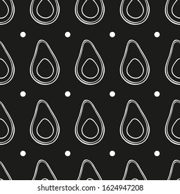 Seamless vector pattern with avocado. Hand drawn black and white illustration. Endless background. For kitchen, printing on textiles, phone case. Design for fabric and decor.