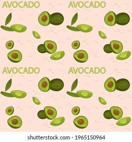 Seamless vector pattern with avocado and lettering. Print for kitchen paper and fabric.
