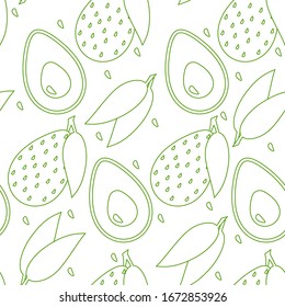Seamless vector pattern with avocado on white backgorund. Modern concept for fabric and paper, surface textures.