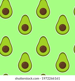 Seamless vector pattern with avocado on a white background  Suitable for the design of textile fabric, wrapping paper, and wallpaper for websites. Vector illustration.