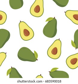 Seamless vector pattern with avocado on the white background