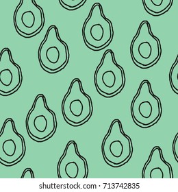 Seamless vector pattern with avocado on light green background. Gift wrapping paper, interior, cloth, fabric or web design.