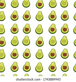 Seamless vector pattern with avocado and small sticks white background. design of wrapping paper, textile, print.