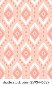 Seamless vector pattern with aztec tribal rhombs diamonds in girly peach pink textile fabric