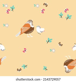 nahtlose Vektorgrafik-Baby-Vogel, Blume, Schmetterling mit Hintergrundfarbe