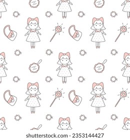 Seamless vector pattern baby doll in doodle style.